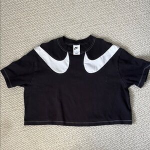 Nike Black and white Double Swoosh crop top